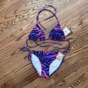 OP NWT size medium pink purple animal print bikini